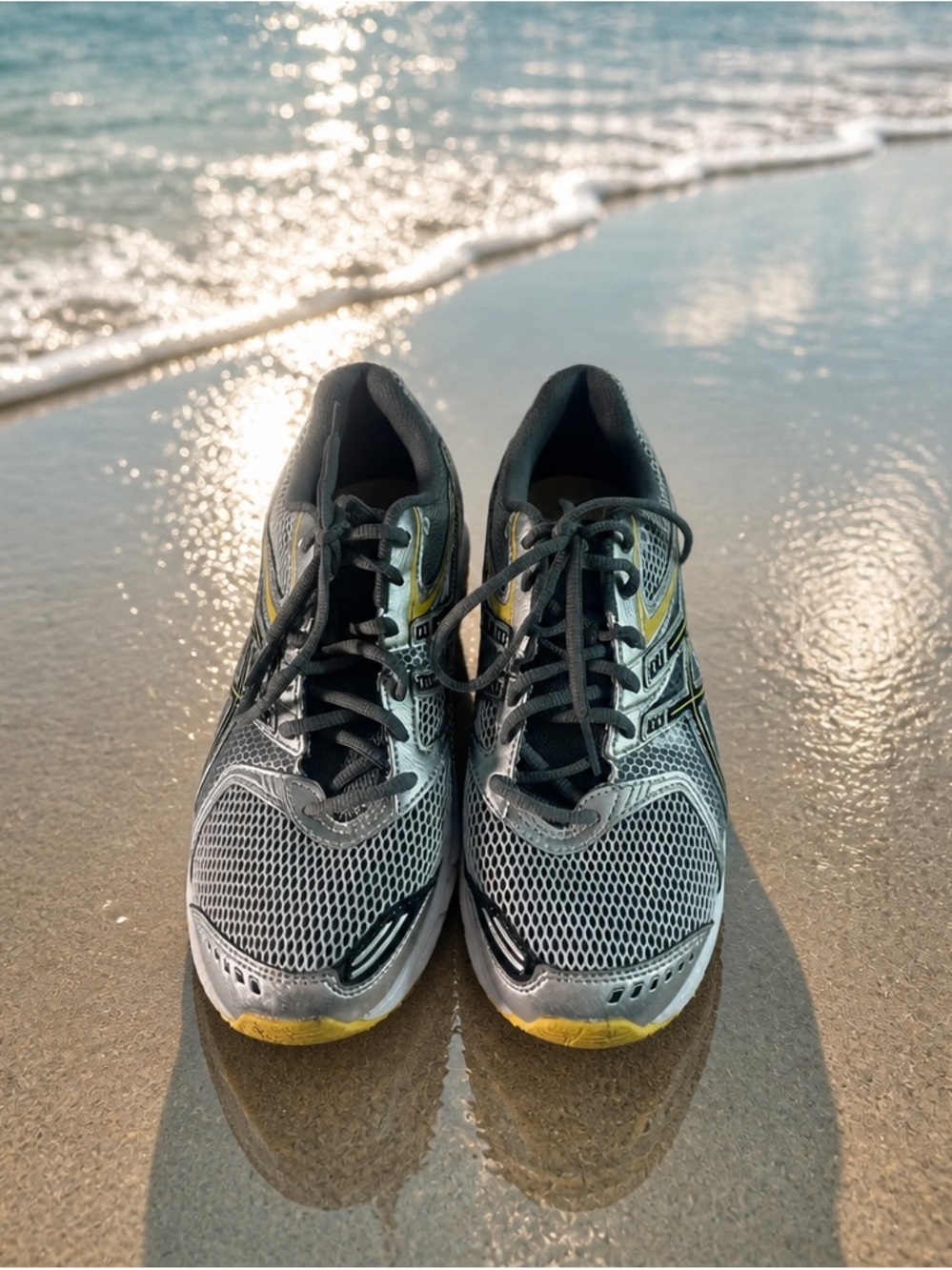 Asics Men's Gray and Yellow Athletic Running Shoes